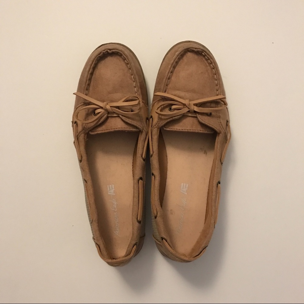 Tan Hide Boat Shoes, size 8.